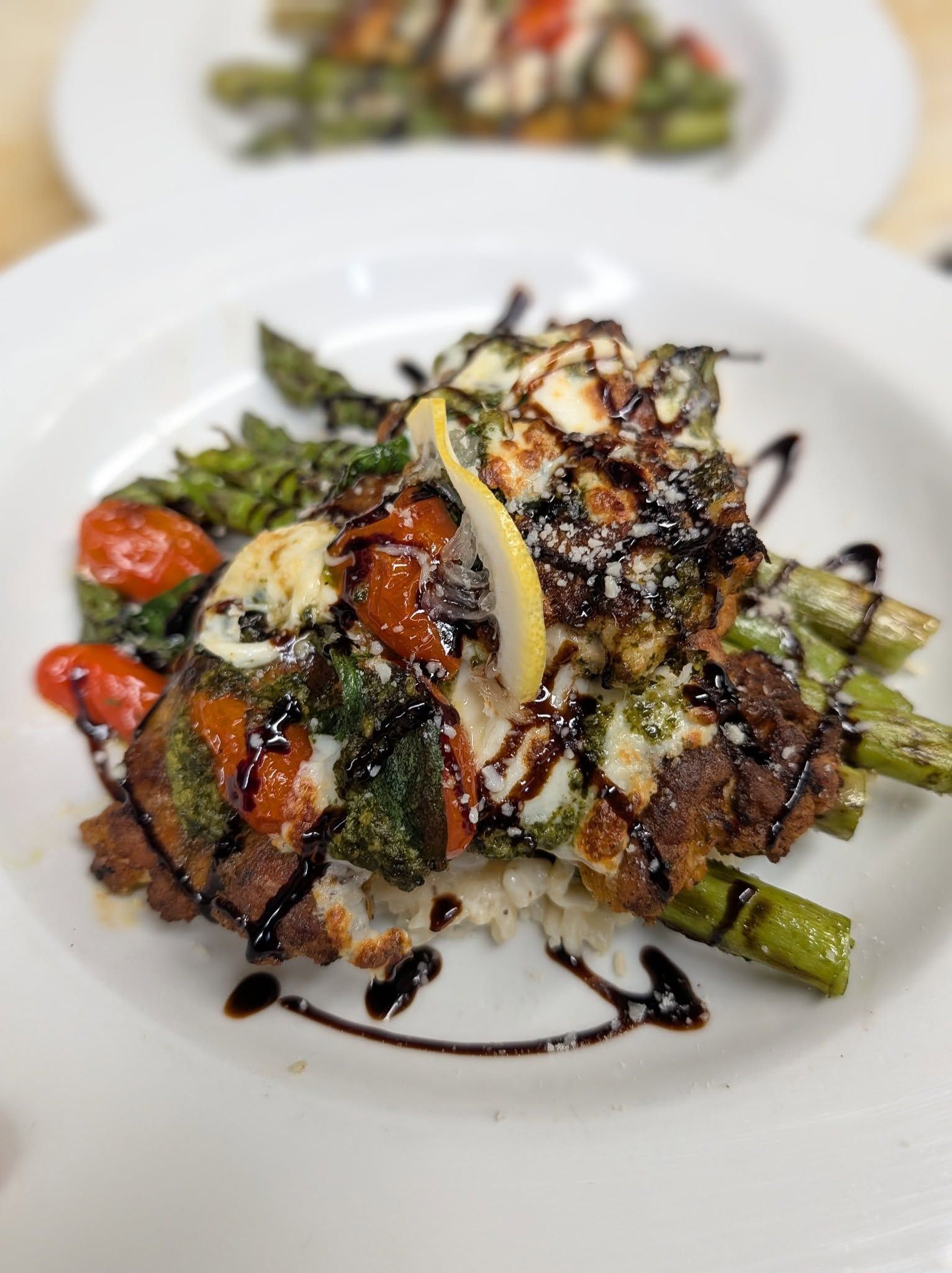 chicken caprese, plated