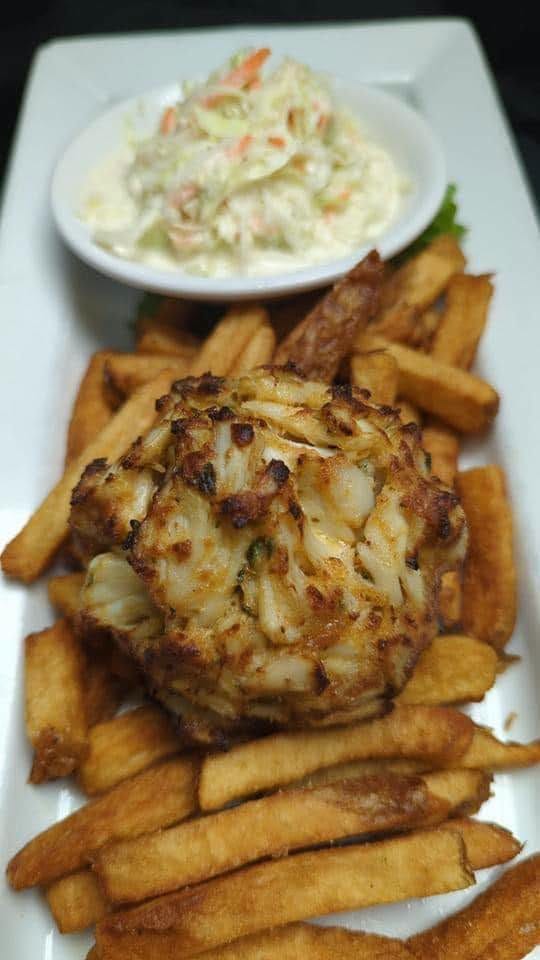 our jumbo lump crab cake over hand-cut fries